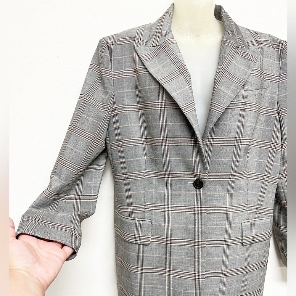 Judith & Charles Womens Structured Large Collar Single Button Plaid Blazer - Picture 2 of 7